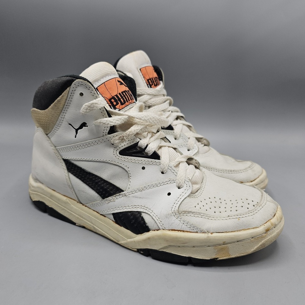 Vintage 90s 00s Puma Leather Basketball Sneakers Shoes Mens Size 9 White Leather